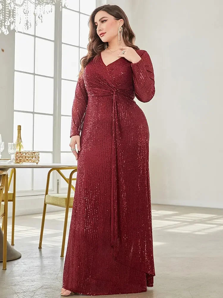 Luxury Long Sleeve V-Neck Formal Evening Dress