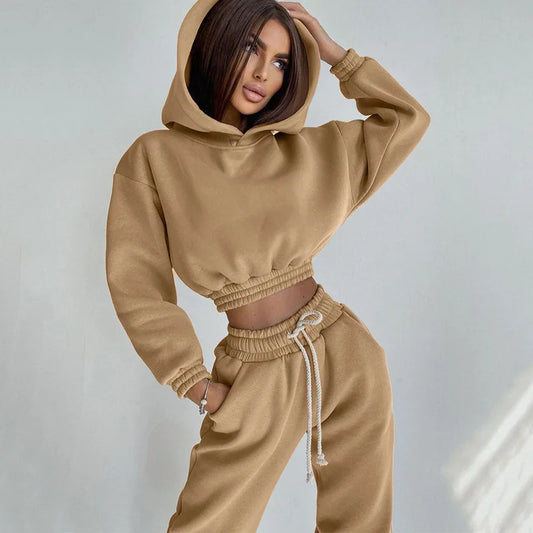 Two Pieces Set Women Hooded Tracksuit Sports Sweatshirts Streetwear Drawstring Pencil Pants Suit Trousers 2023 Autumn Outfits