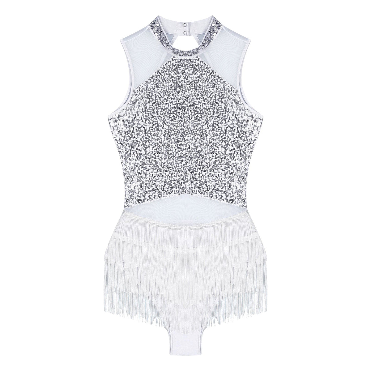 Sparkly Sequin & Fringe Dance Dress with Gloves Latin Stage Performance Costume