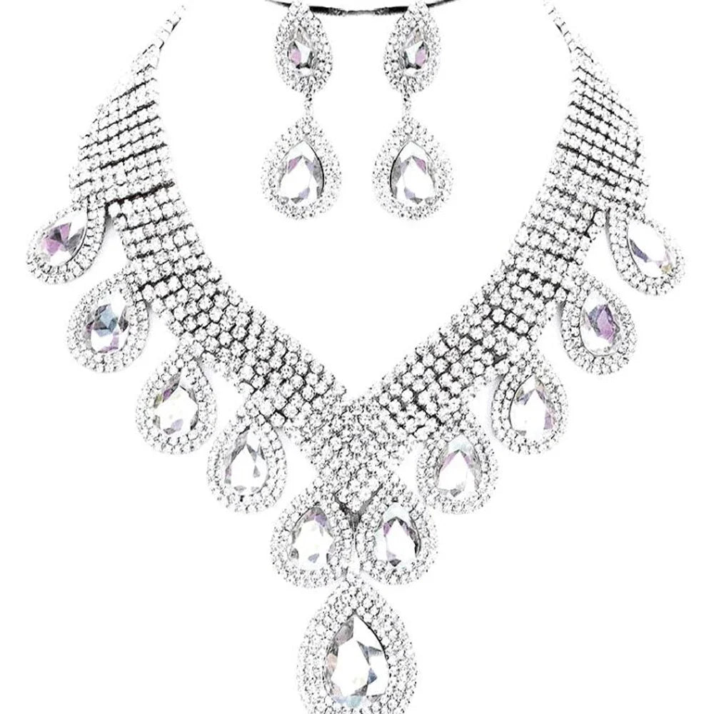 Rhinestone Drop Necklace & Earring Set
