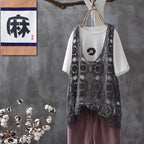 2024 Women Beach Crochet Daily Hollow Out Knit Loose-fitting Round Collar Spaghetti Strap Crop Top Scalloped Loose Vest L45 Luxlife Brands