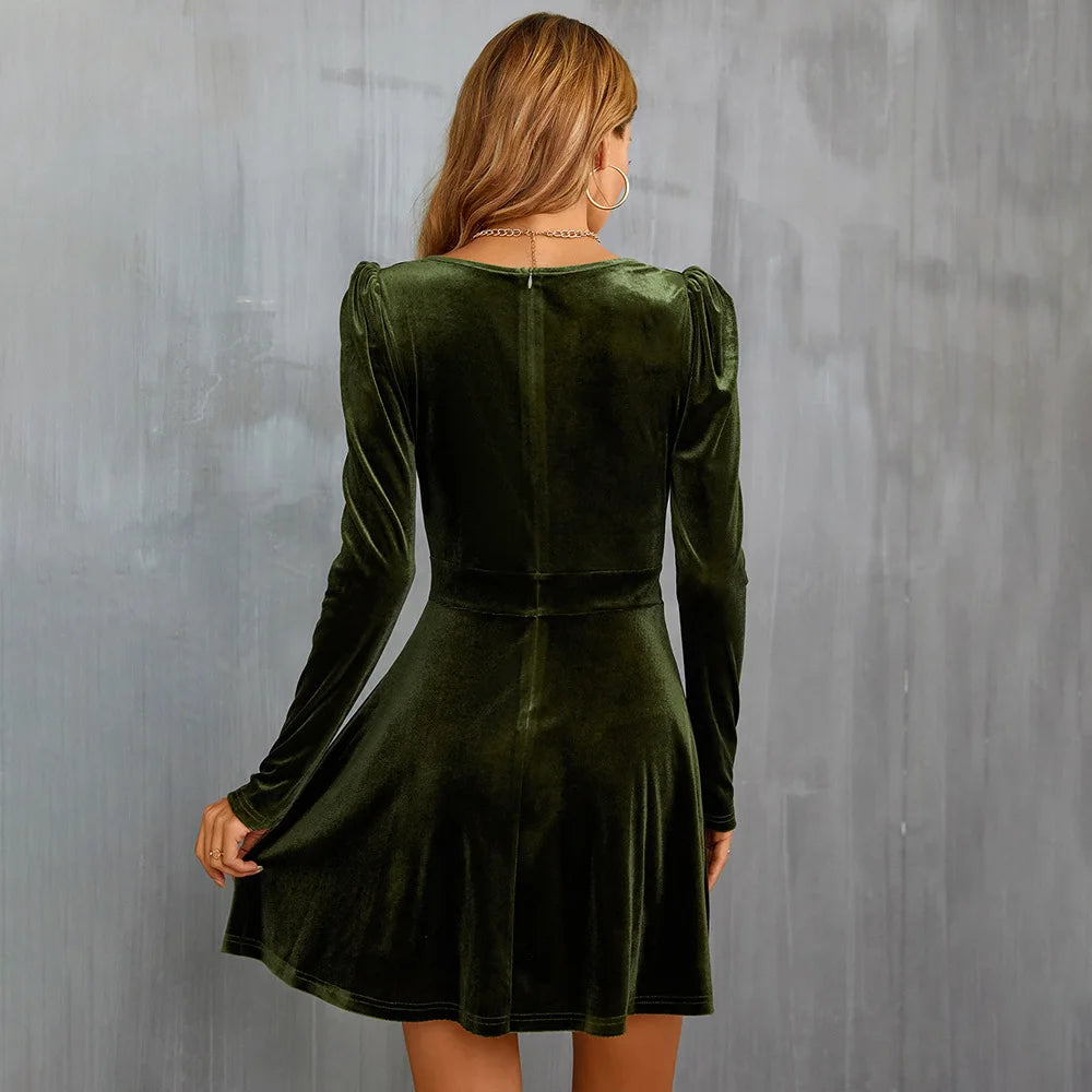 Astana Elegant Long Sleeve Velvet Dress