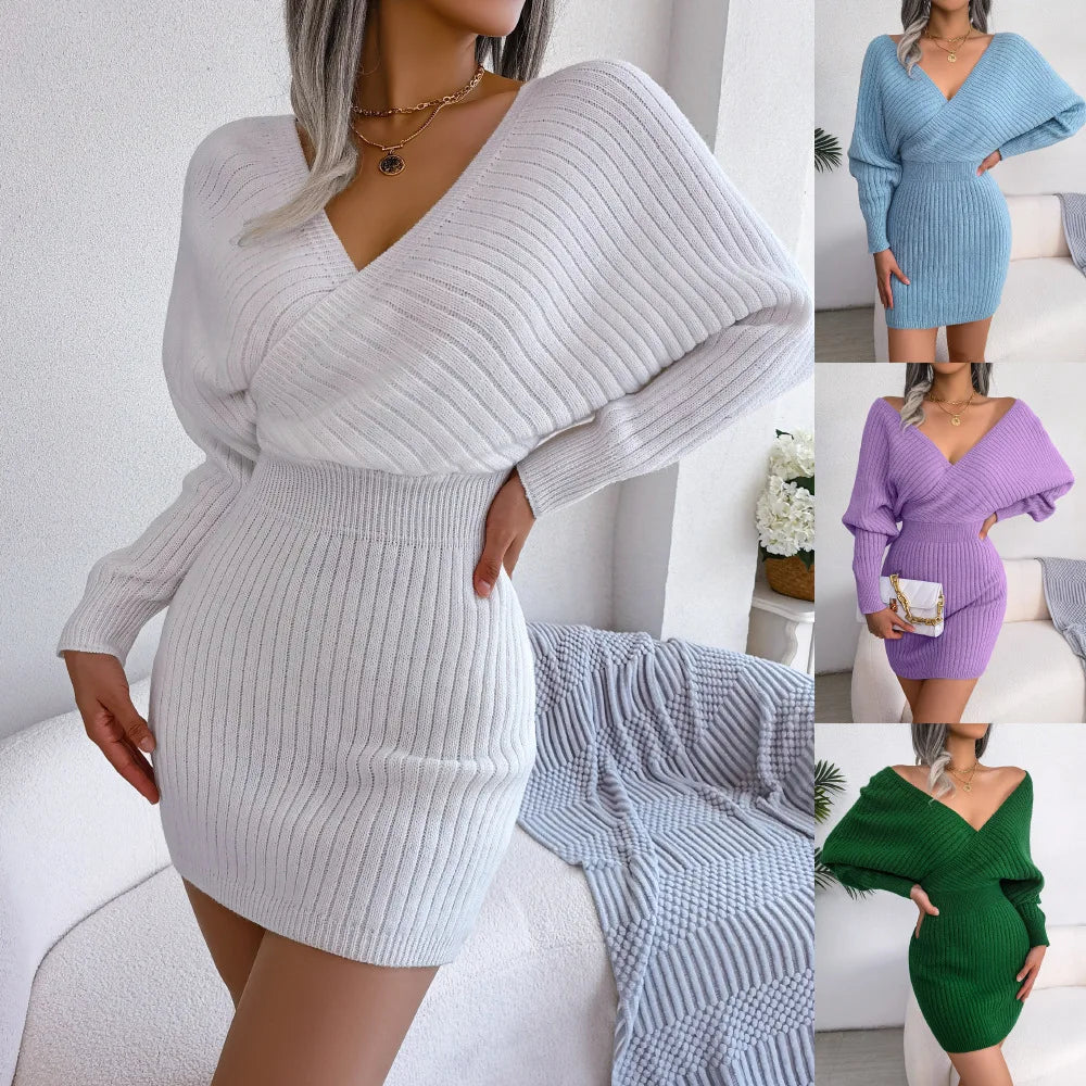 Classic Ribbed Long Sleeve Sweater Dress LUXLIFE BRANDS