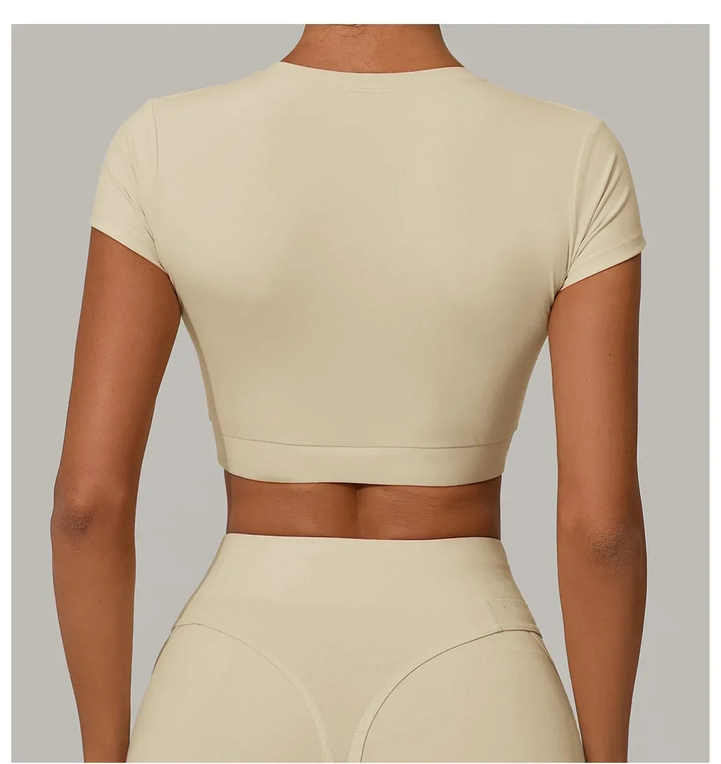 Yoga T-shirt Women's Short Sleeved Sports T-shirt Quick Drying Workout Short Sleeved Pilates Running Tights Exercise Fitness Top