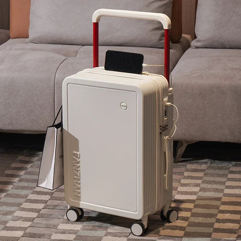 Wide Handle Travel Suitcase Carry-On With Cup Holder, USB Charging Luxlife Brands