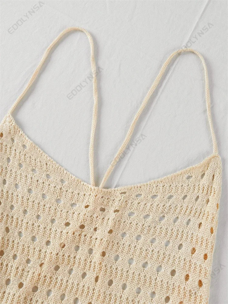 Sexy Knit Cut Out Tassel Spaghetti Strap Bodycon Beach Maxi Dress Summer Women's Holiday Club Party Outfit Swimsuit Cover Up K10 Luxlife Brands