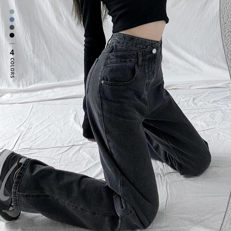 OUSSYU Jeans Women Wide Leg Pants Mom Femme Black Blue Jean High Waist Woman Trousers Brand Clothing Pantalones Spodnie Damskie LUXLIFE BRANDS