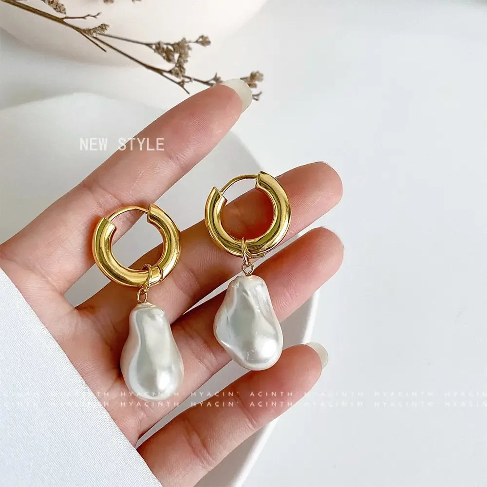 Statement Minimalist Gold Silver Color Mixed Solid Heart Pendant Hoop Earrings Street Style Korean Fashion Jewelry