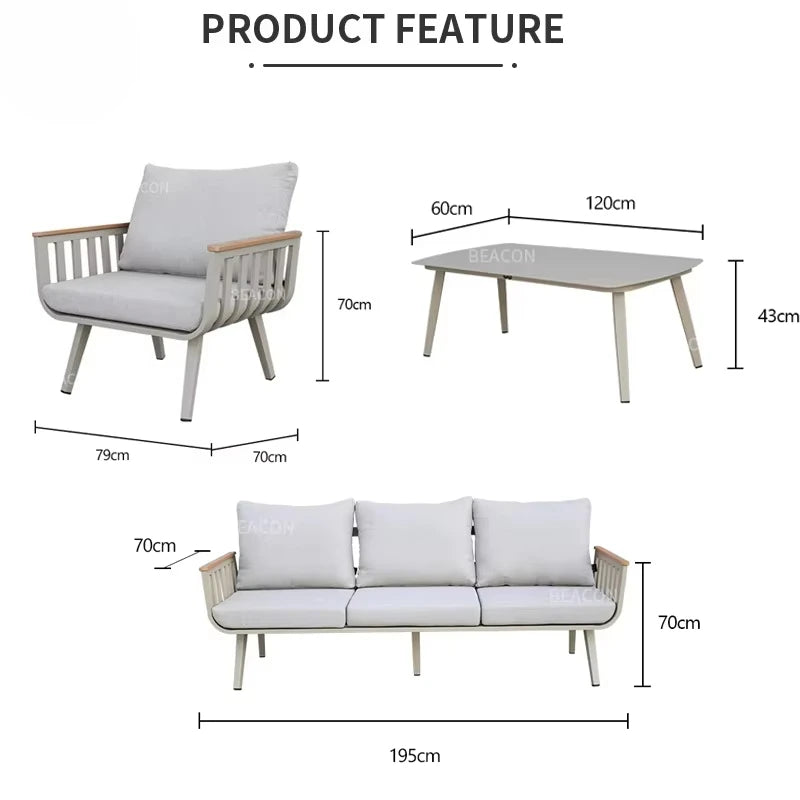 Waterproof Lounge Sofa Beige Terrace Luxury Modern Aluminum Garden Terrace Outdoor Furniture Combination Sofa Set Patio Luxlife Brands