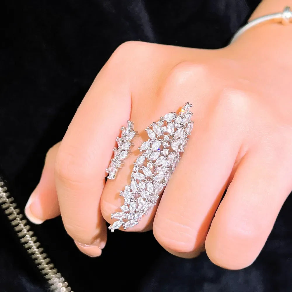 CWWZircons Adjustable Sparkly Big Chunky White Cubic Zirconia Pave Setting Women Party Engagement Long Finger Rings Jewelry R253 LUXLIFE BRANDS