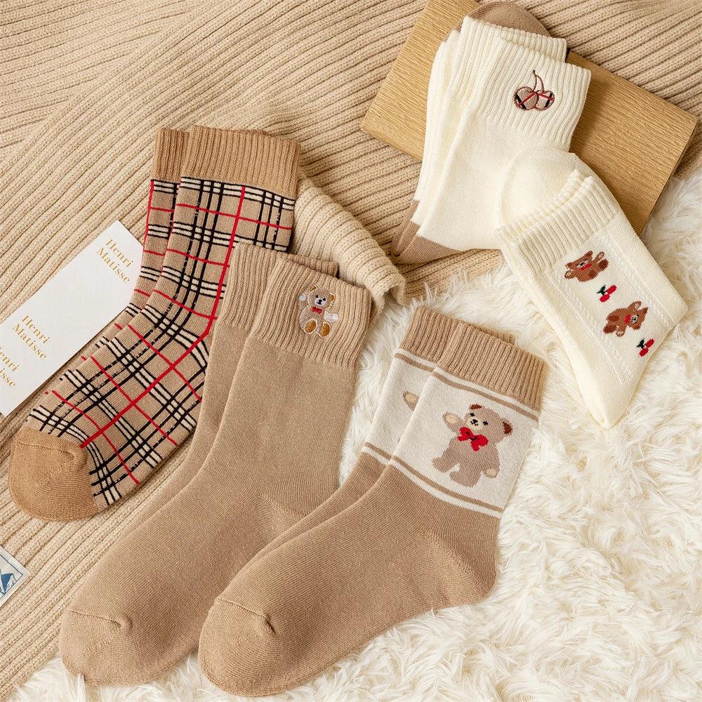 Geometric Lattice Fun Socks Japanese Style Embroidered Happy Fashion Spring Kawaii Harajuku Cotton Long Funny Autumn Female Cute LUXLIFE BRANDS