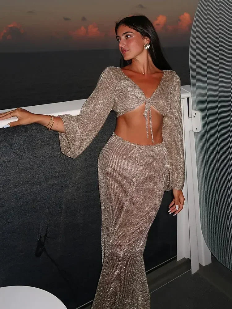 Electra Gold Knit Resort Skirt Set Luxlife Brands