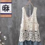 2024 Women Beach Crochet Daily Hollow Out Knit Loose-fitting Round Collar Spaghetti Strap Crop Top Scalloped Loose Vest L45 Luxlife Brands