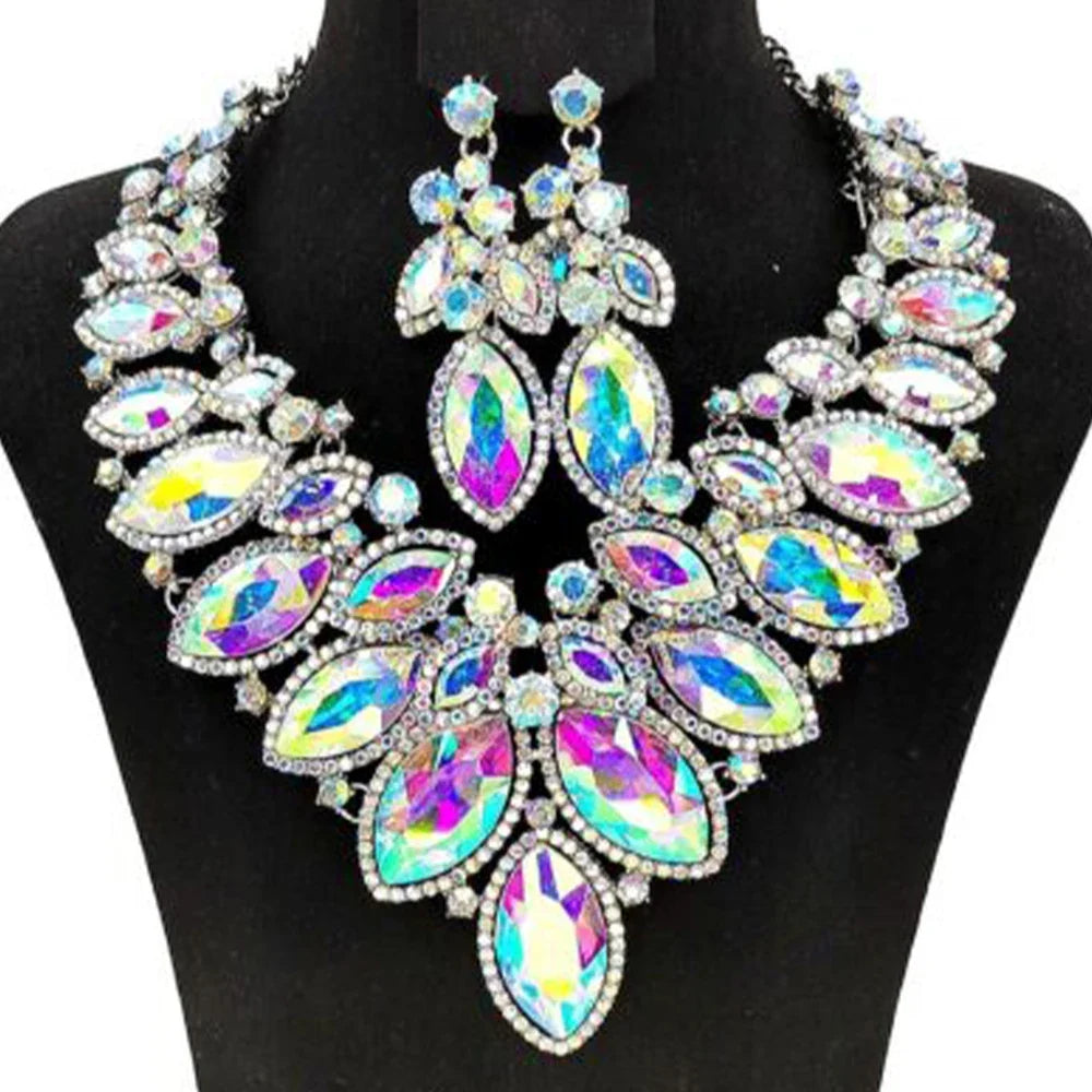 Rhinestone Drop Necklace & Earring Set