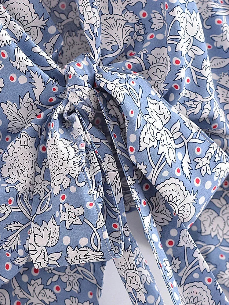 Vintage Porcelain Floral Boho Kimono Short Beach Robe