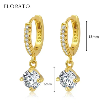 Luxury white crystal zircon earrings 925 sterling silver ear needles Hoop gold earrings For women Fashion Luxury Wedding Jewelry