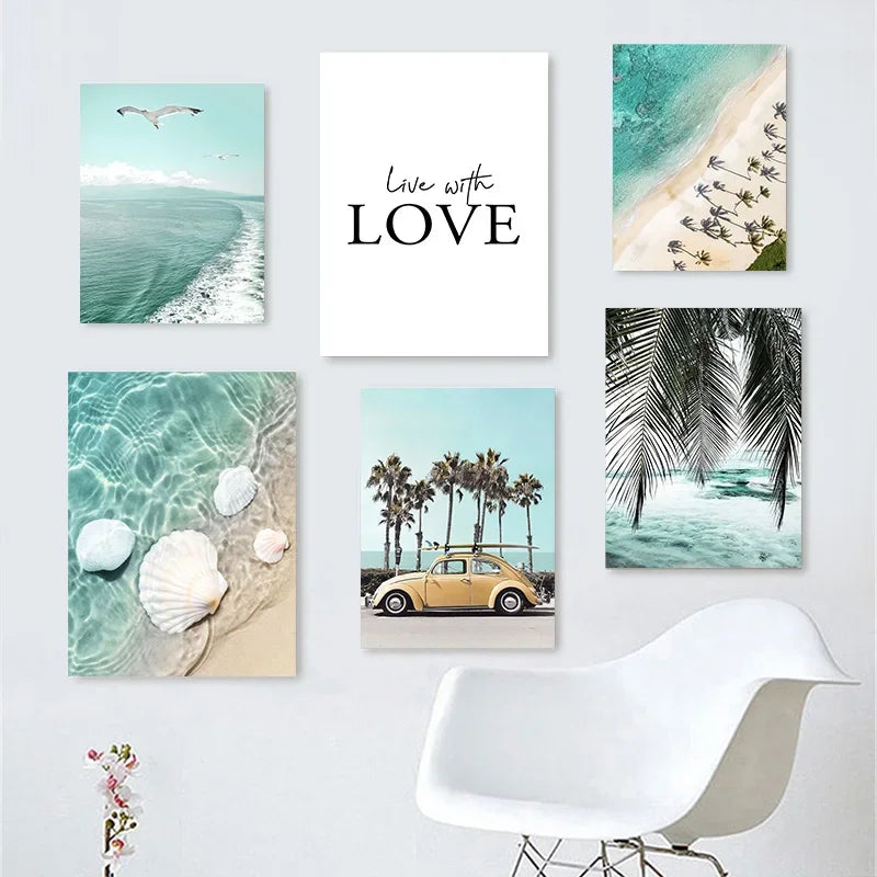 Sea Beach Posters Wall Art Canvas Painting Whale Starfish Coconut Shell Summer Seaside Scenery Pictures Nordic Room Home Decor