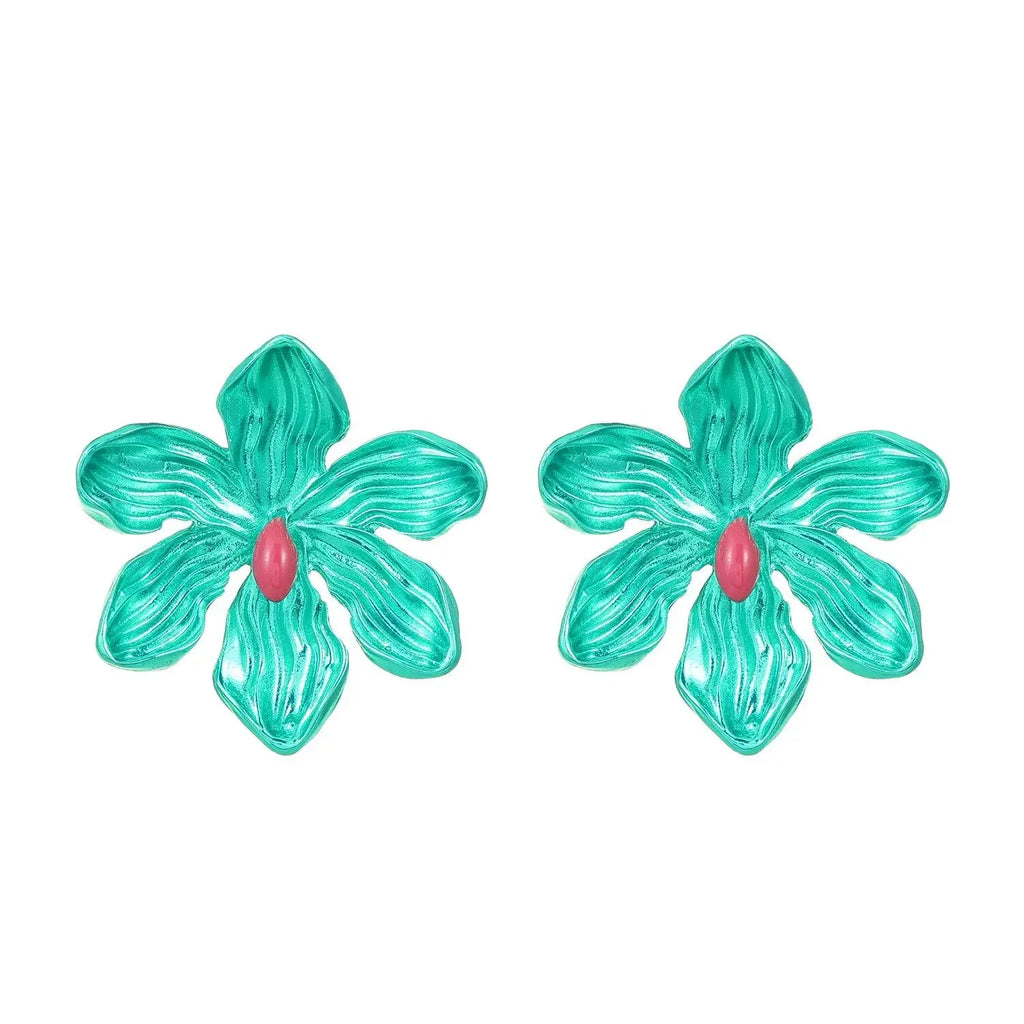 European and American Personality Exaggerated Alloy Flower Barbie Pink Earrings for Wome