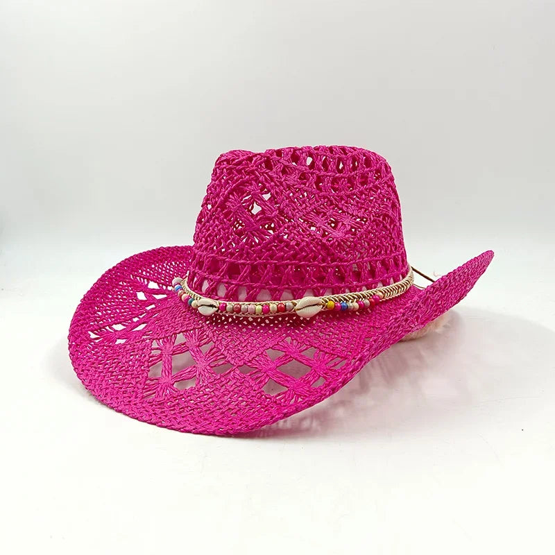 Hand-woven hollow denim straw hat men's and women's summer sunscreen hat western cowboy straw hat sombrero mujer sombrero hombre