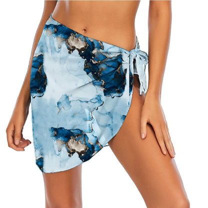 Summer Beach Short Skirt Bikini Wrap Sheer Coverups Set Women Print Short Sarongs Swimsuit Chiffon Scarf Cover Ups for Swimwear