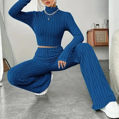 Women Sweatshirt & High Waist Pants Set