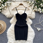 2024 Sexy Backless Lace Solid Knitted Bow Summer Dress Women Black Mini Party Dress Bodycon Sheath night Club Outfits Luxlife Brands