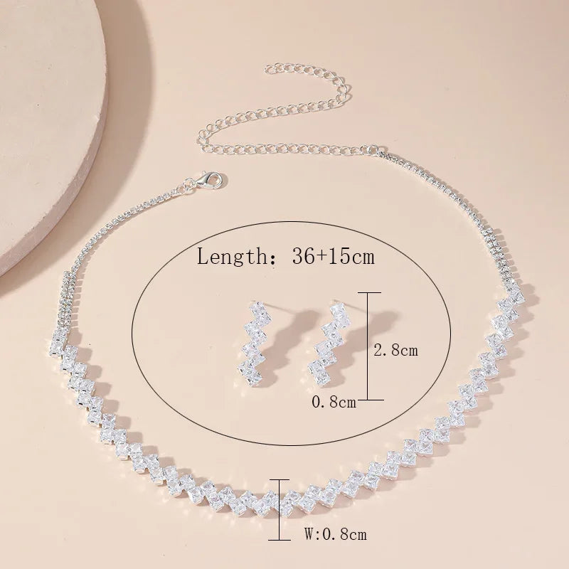 FYUAN Luxury Geometric Zircon Necklace Earrings Women Crystal Earrings for Wedding Bride Jewelry Sets Accessories LUXLIFE BRANDS