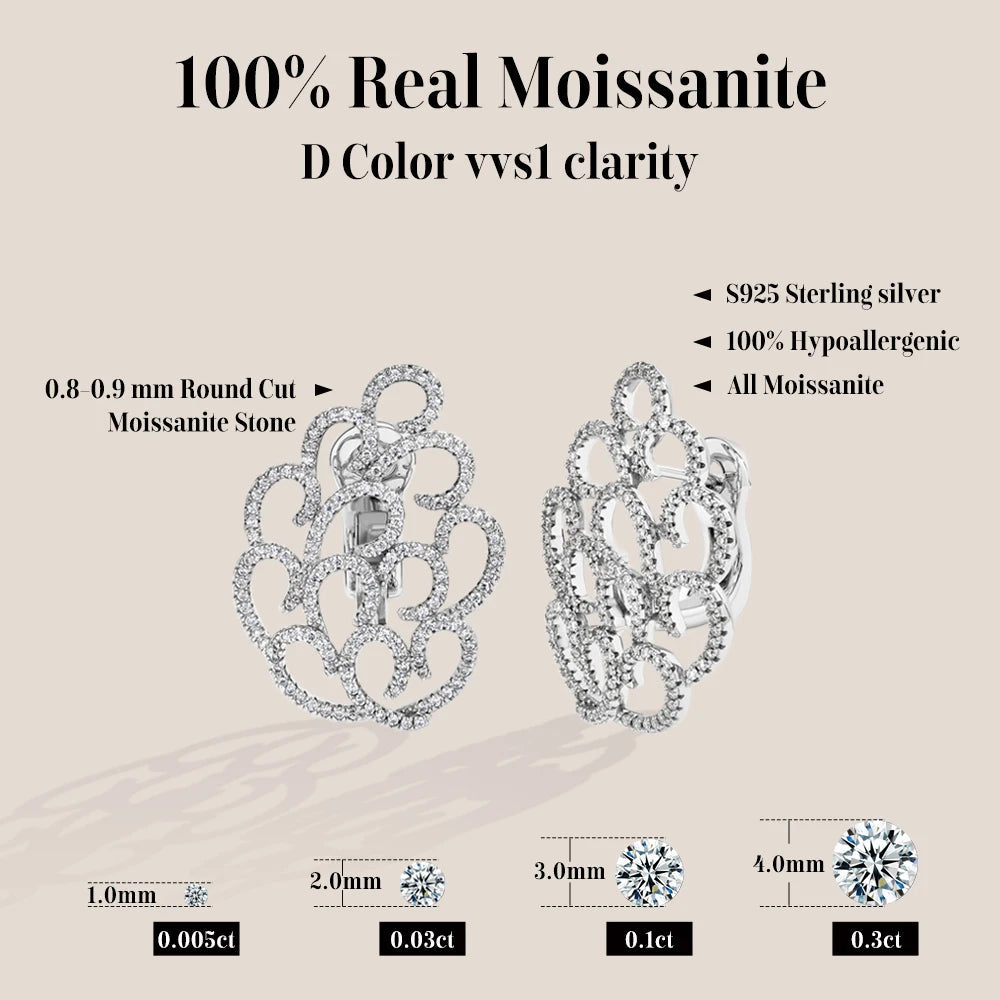 ATTAGEMS Snowflake Women's Earrings For Party S925 Silver Moissanite Earrings D VVS1 Yellow Gold Plated Gifts Sparkling Jewelry Luxlife Brands