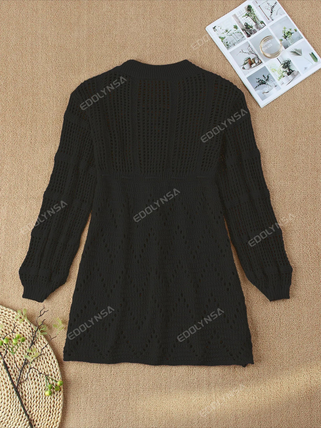 Sexy Deep V-neck Lace-up Bell Sleeve Knit Mesh Hollow Out Beach Mini Dress 2025 Summer Swimsuit Cover Up Women Casual Tunic K14 Luxlife Brands