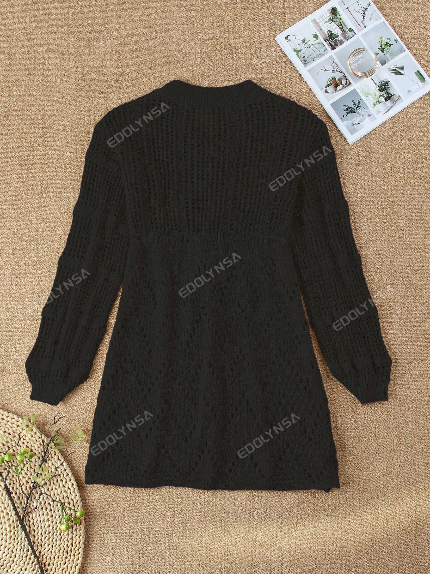 Sexy Deep V-neck Lace-up Bell Sleeve Knit Mesh Hollow Out Beach Mini Dress 2025 Summer Swimsuit Cover Up Women Casual Tunic K14 Luxlife Brands