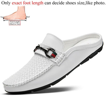 Luxury Shoes Brand Designer Summer Genuine Leather Casual Slip On Half Shoes For Men Loafers Flats Slippers For Narrow Thin Foot