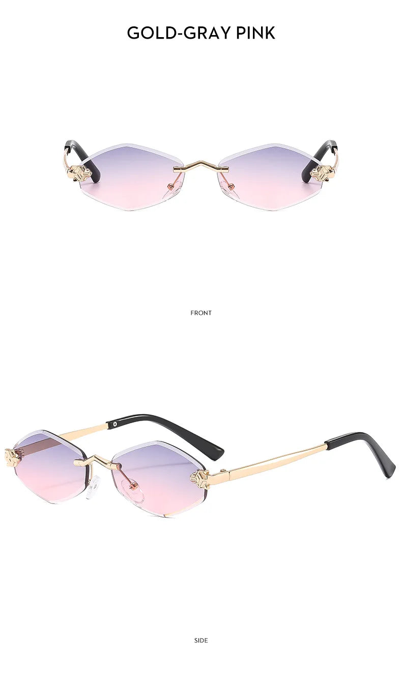 Luxury Polygon Sunglasses for Women Hipster Irregular Rimless Sunglasses Ladies Small Metal Frame Vintage Rhombus Eyewear Brown