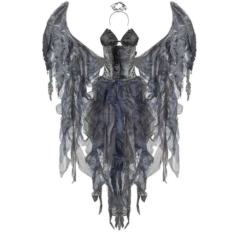 Hot Sale Dark Fallen Angel Costume Halloween Cosplay Fancy Dress with Wings - LUXLIFE BRANDS