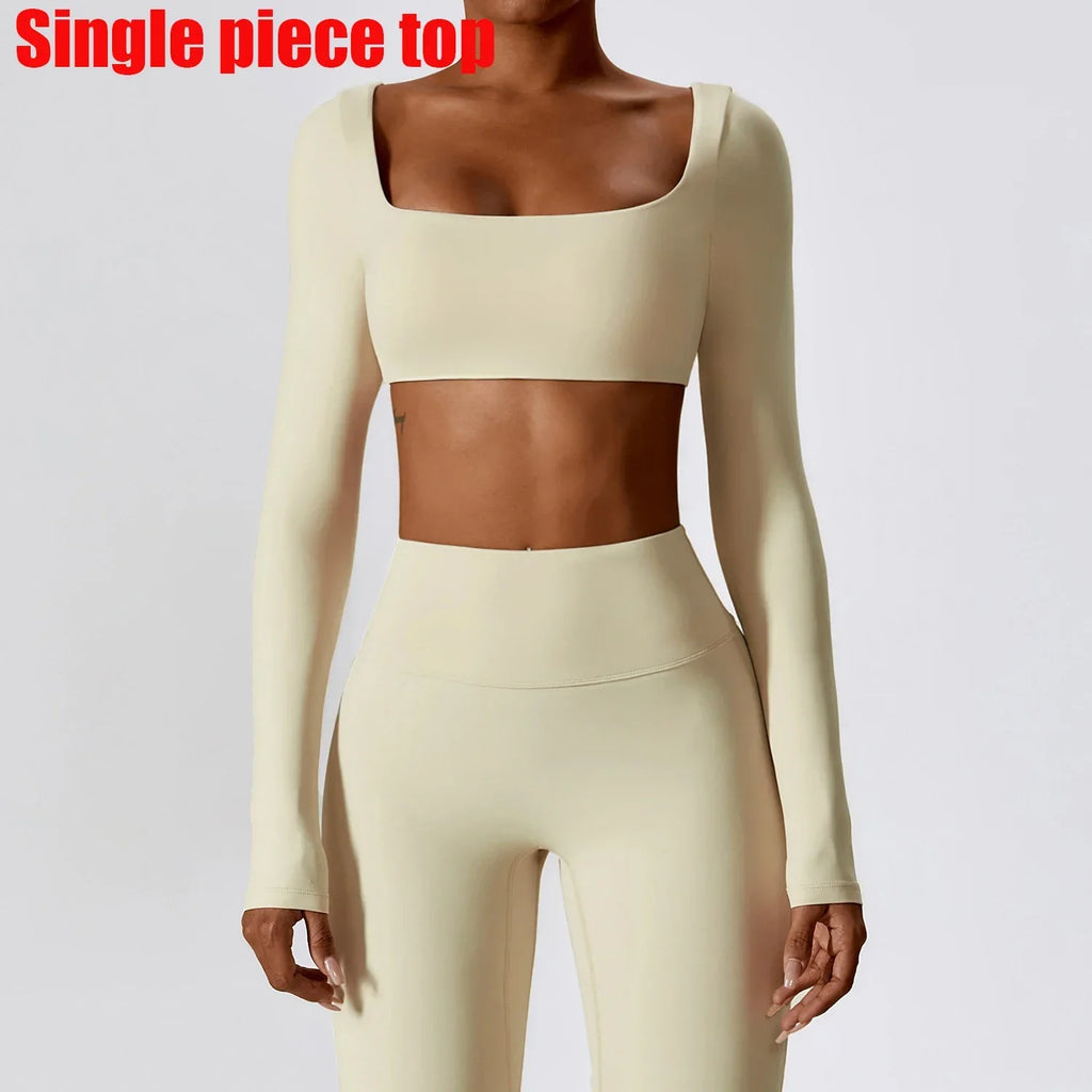 Yoga Shirts Fitness Long Sleeve Women Sport Crop Top Women Square Neck Gym Top Yoga T-Shirt Clothing Casual Quick Dry Sportswear