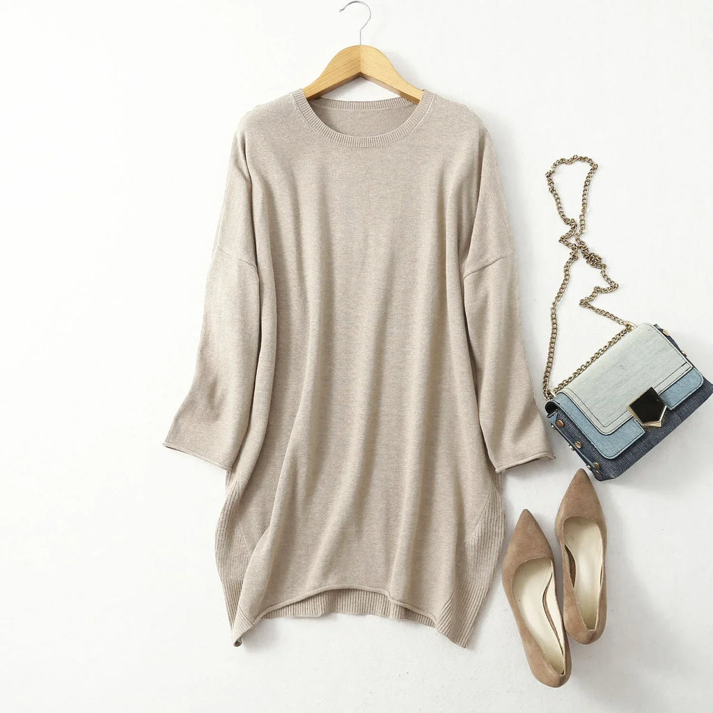 Women's 85% Silk 15% Cashmere Crew Neck Long Loose Type Pullover Top Sweater Dress LY001 LUXLIFE BRANDS
