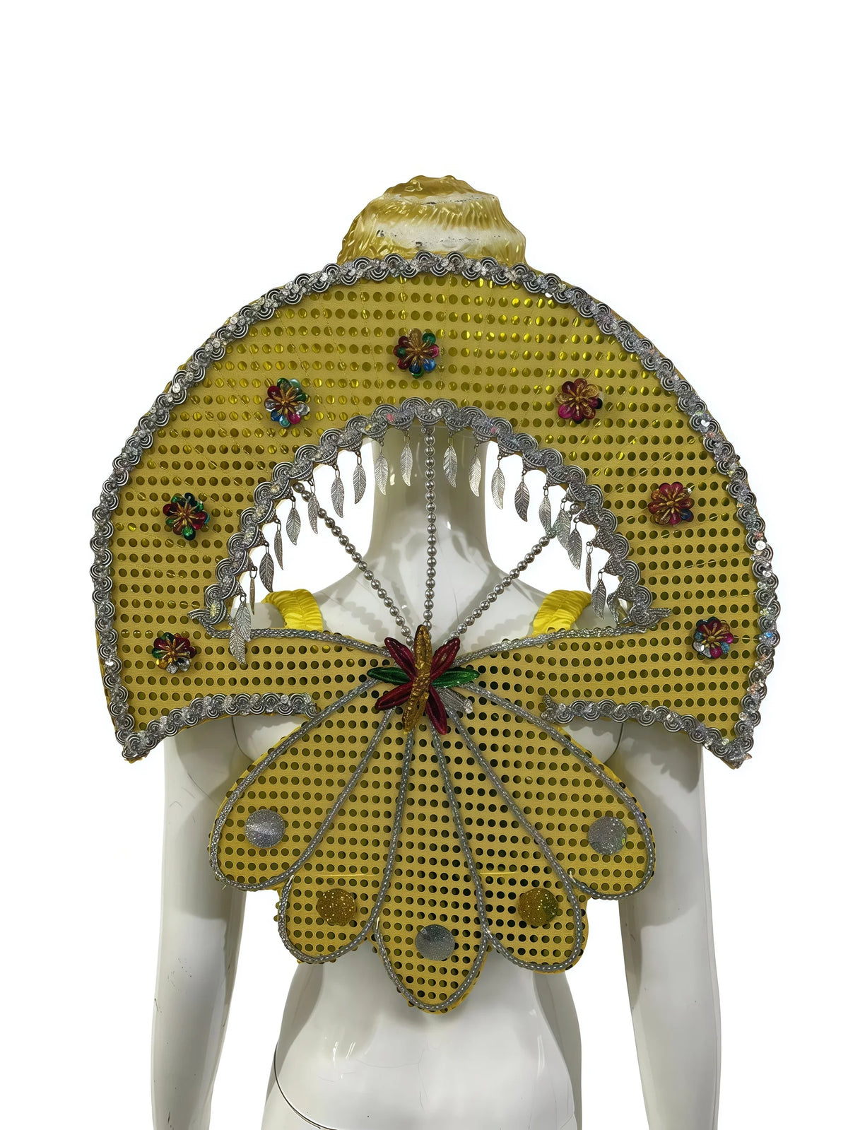 Sequined Butterfly-Style Costume Backpiece with Draped Chain
