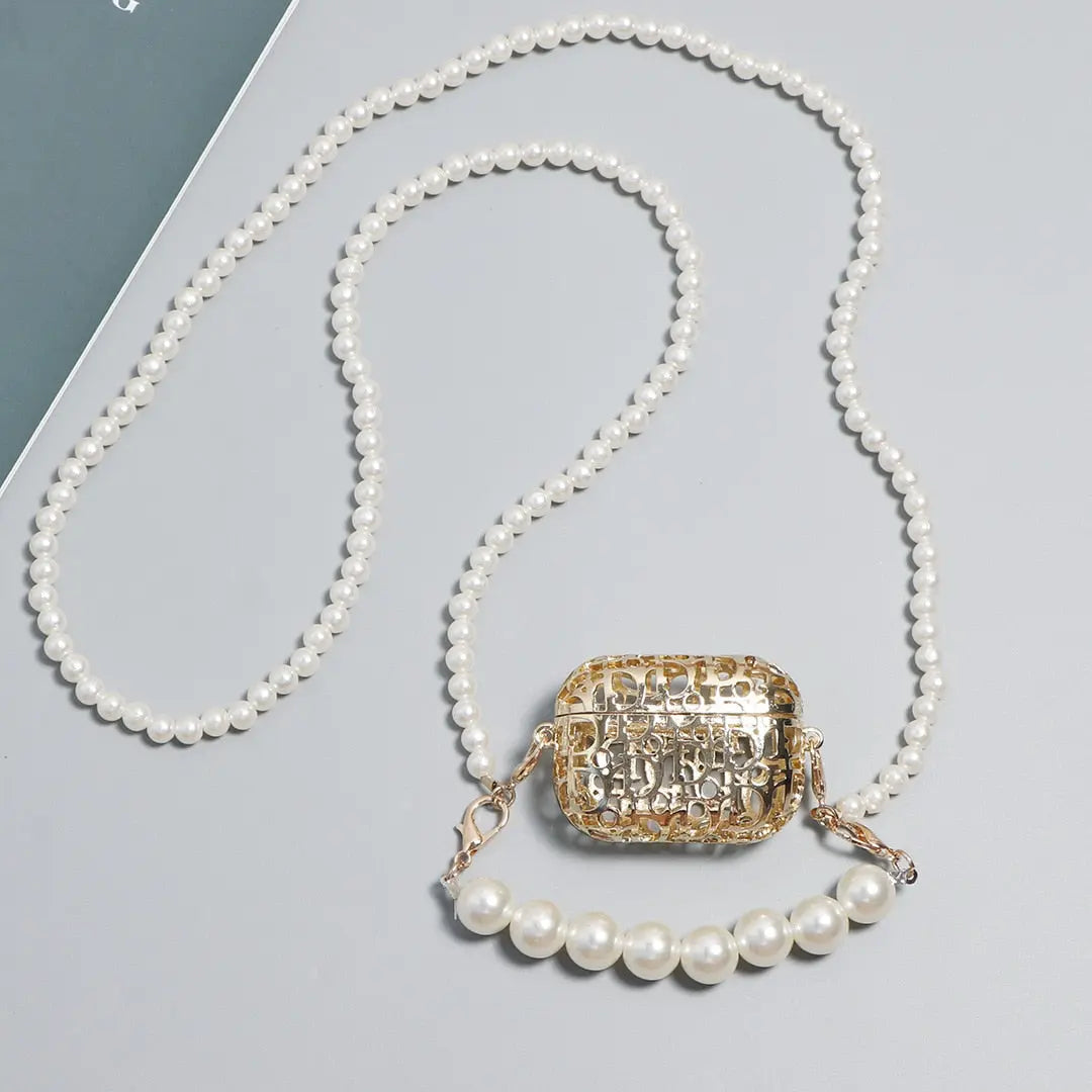 DAEYOTEN Metallic Palace Style Luxury Pouch Pearl Chain Crossbody Bags Female Handbag Ins Mini Decorative Headphone Bag ZM1358