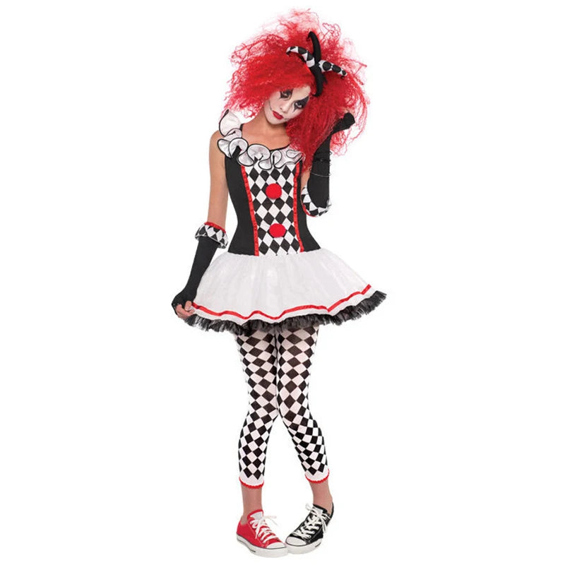 Multiple Lady Circus Clown Costume Crazy Naughty Harlequin Pennywise Roleplay Cosplay Carnival Halloween Fancy Party Dress