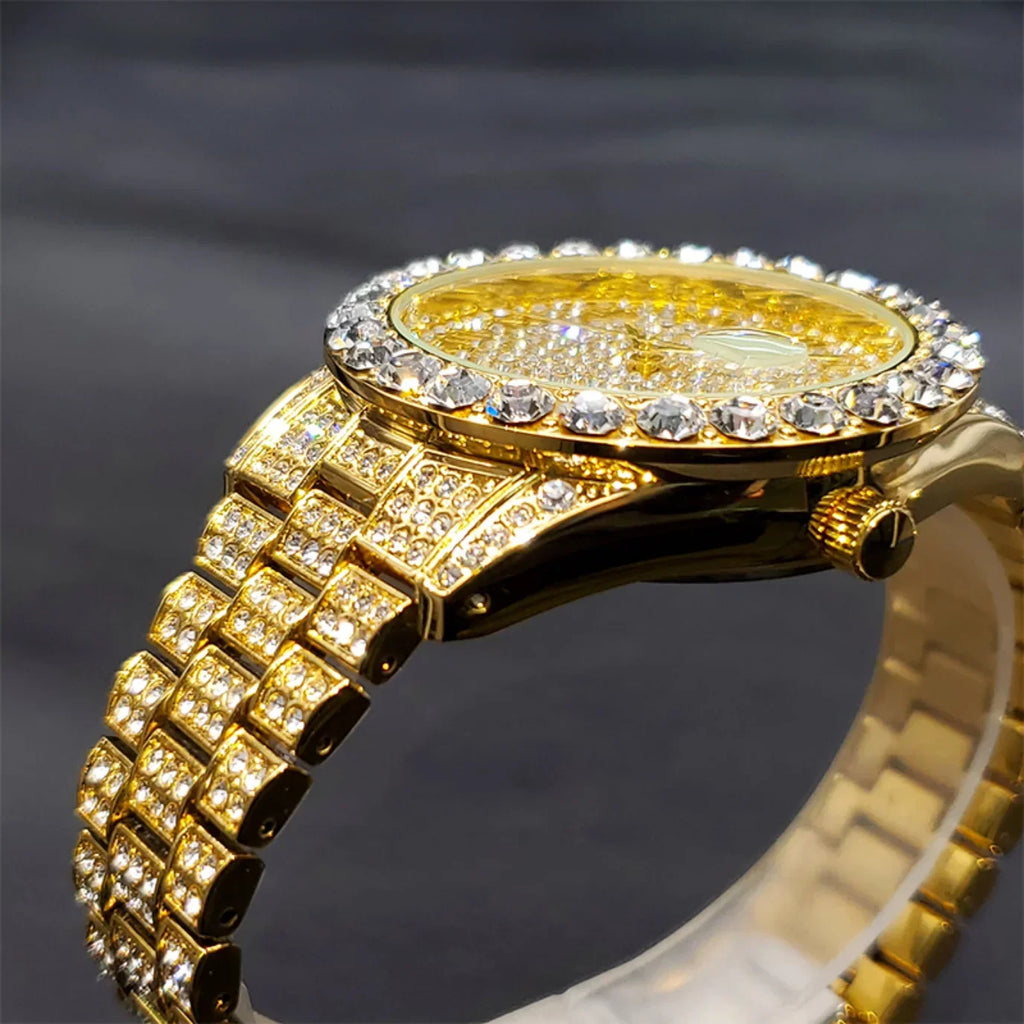 Bling Moissanite SS Quartz Calendar Watch LUXLIFE BRANDS