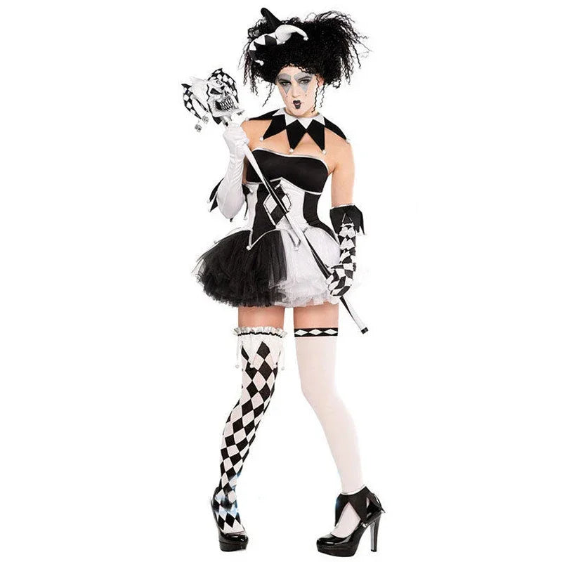 Multiple Lady Circus Clown Costume Crazy Naughty Harlequin Pennywise Roleplay Cosplay Carnival Halloween Fancy Party Dress Luxlife Brands