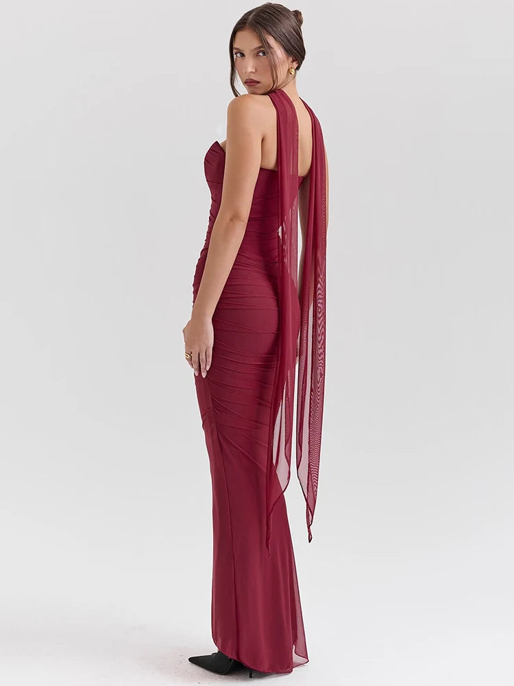 Elegant Wine Strapless Maxi Skirt Set Luxlife Brands