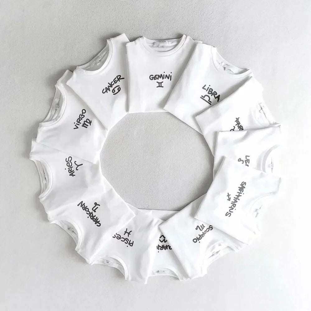 Y2K Baby T-shirt Slim Zodiac Sign Fitted Cropped Ribbed T-shirt crop top Cute Kawaii Tee Sexy Cap Sleeve Summer fairy grunge LUXLIFE BRANDS