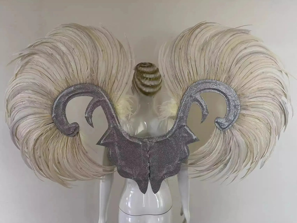 Showgirl Feather Wing Backpiece with Rhinestone Scroll Frames