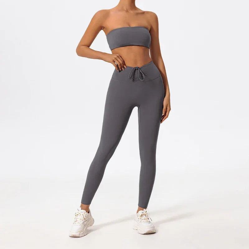 Ctenkevet Women Strapless Bra Suits Gym Workout Yoga Outfit Female Fitness Crop Top Outdoors Activewear Women Underwear Set