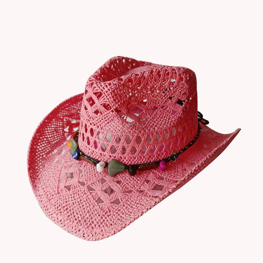 Melesh Western Women's Mint Green Cowboy Hat Straw Cowboy Hat Plasticity Strong Wide Brim Sunshine Beach Western Cowboy Hat