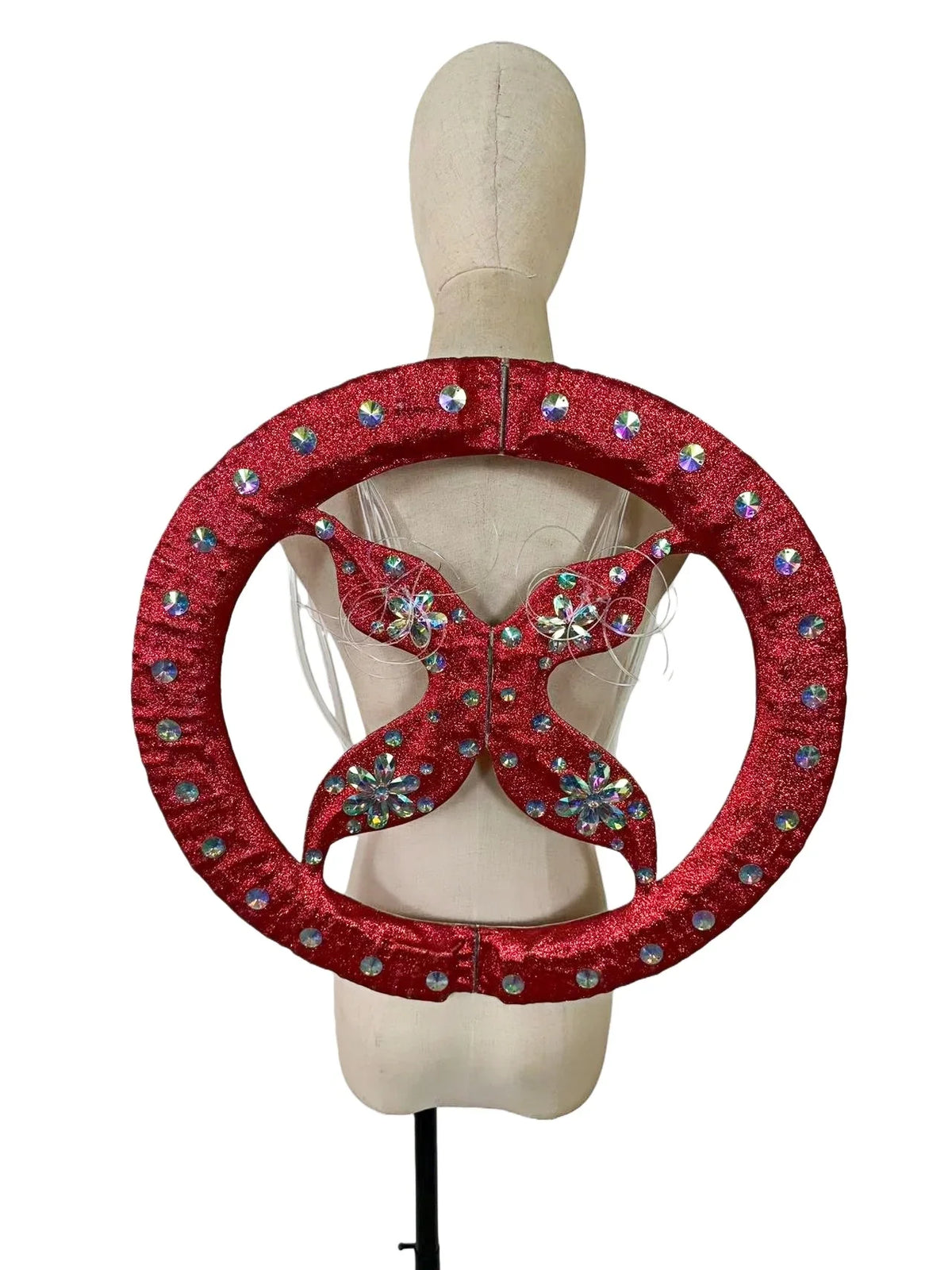 Rhinestone-Embellished Feather Backpiece Frame with Harness