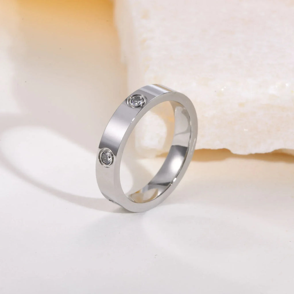 Dainty Cubic Zirconia Love Promise Rings For Women, Gold Plated Stainless Steel Wedding Band Jewelry To Girls Lover