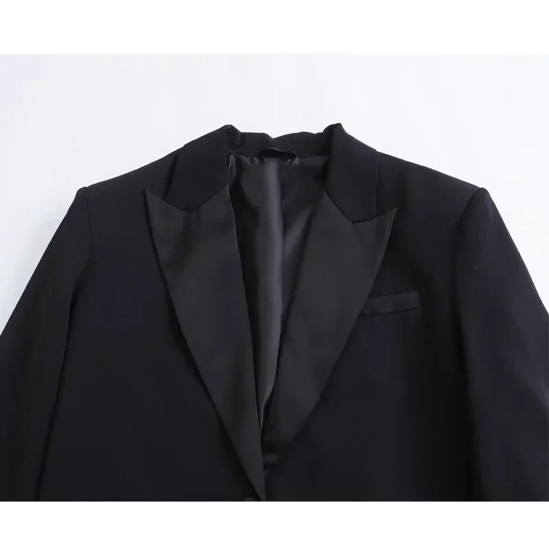 Satin Black Cropped Blazer LUXLIFE BRANDS