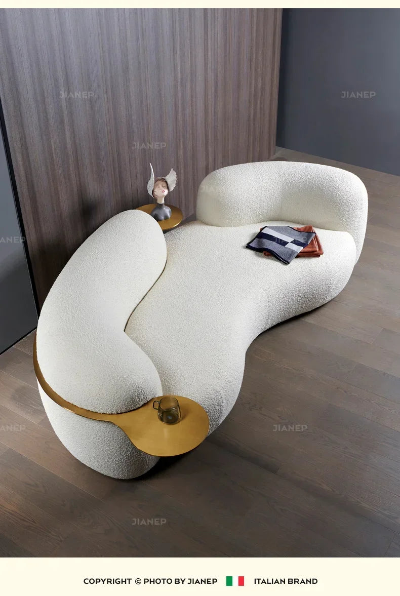 Italian Pea Sofa Lambswool Modern Light Luxury Designer Small Apartment Living Room Space Arc Shaped Cashew Corner furniture