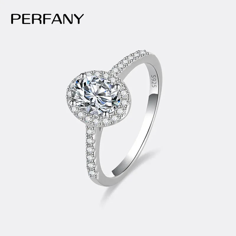 PERFANY 1/2CT Oval Cut Moissanite Ring for Women S925 Pure Silver Shiny Laboratory Certified Diamond Wedding Luxury Jewelry